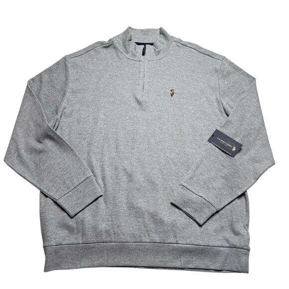 US Polo Assn. Men’s Quarter Zip Ribbed Mock Neck Pullover Sweater Gray Sz 3XL - Picture 4 of 11